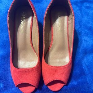 Liuruijia Red Heels Pumps Peep Toe Red Size 7 1/2 7.5